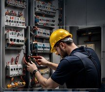 Electrical technician inspecting industrial equipment